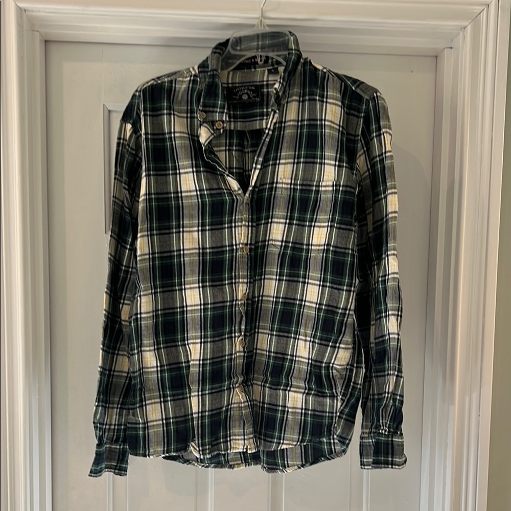 Vintage 1946 Green and White Plaid Button Down Shirt